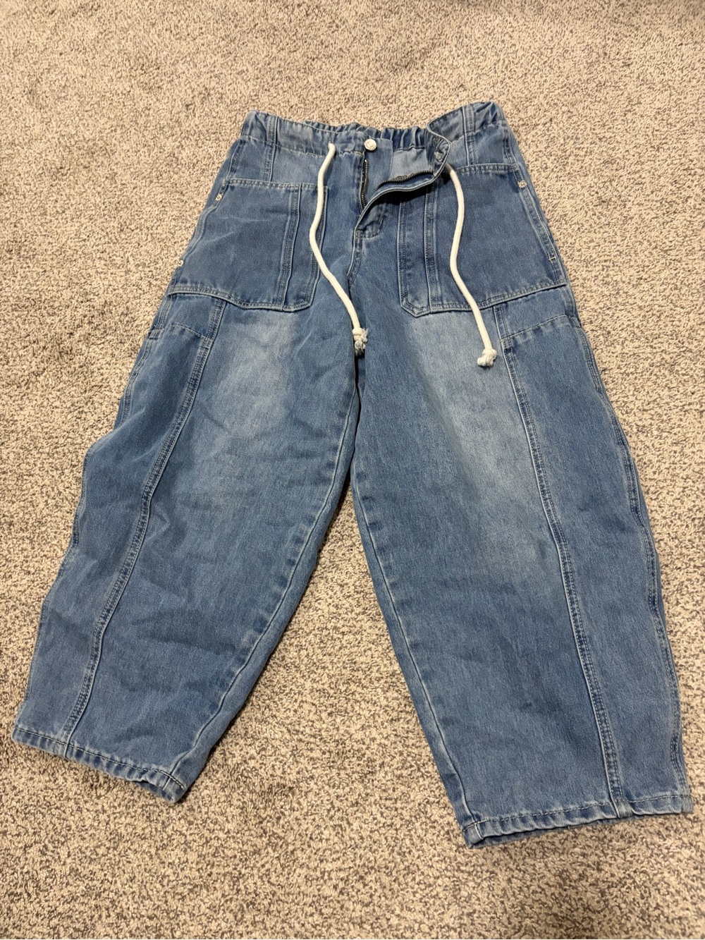 bohme Light Blue Drawstring Cropped barrel tie waist Jeans